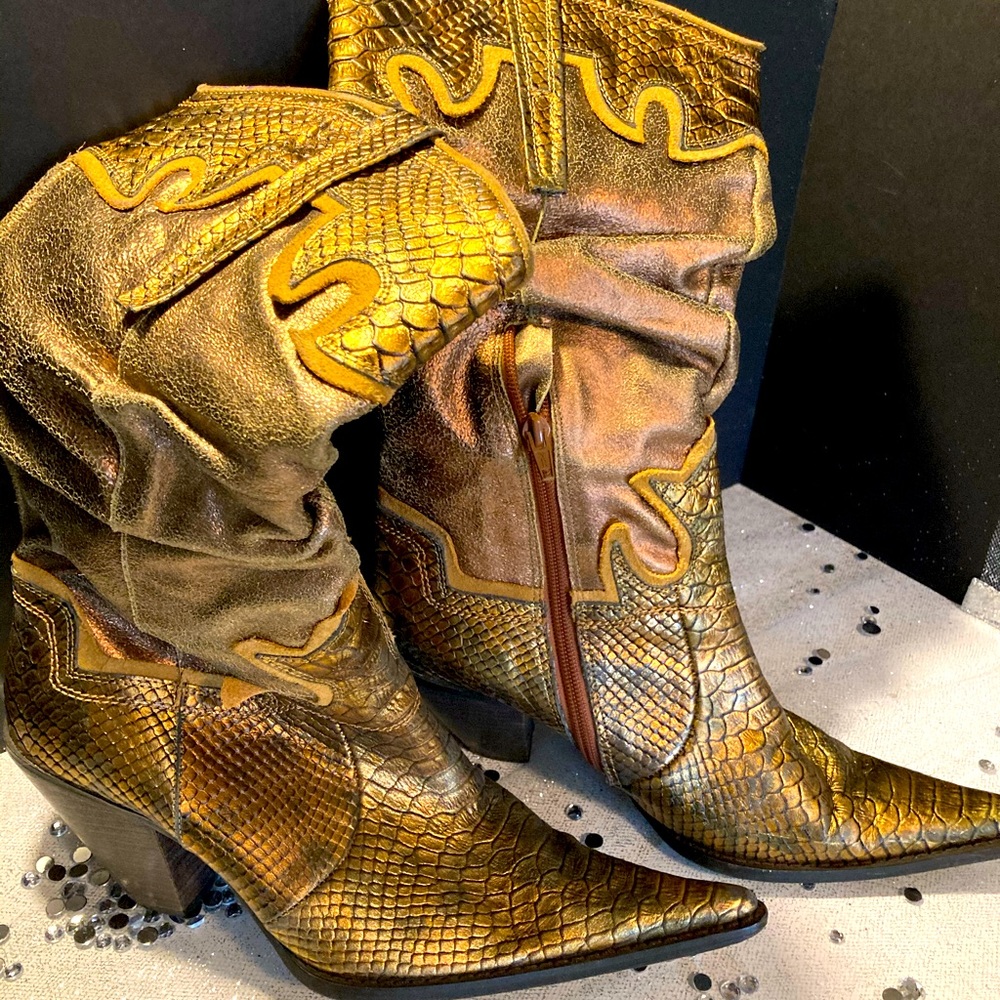 Foot Candy metallic gold cowboy boots